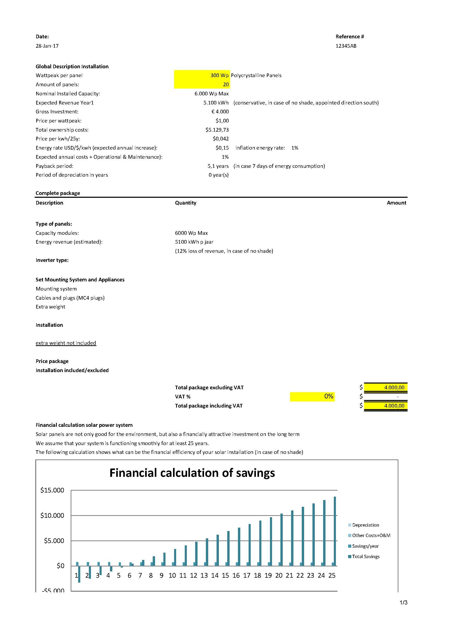 Solar Investment Plan Excel Template Templates At Document