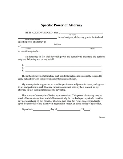 Special Power Of Attorney Form Free Download Create Edit Fill