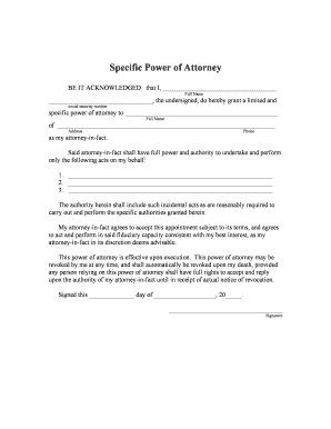 Specific Power Attorney Fill Online Printable Fillable Blank Document Special Of
