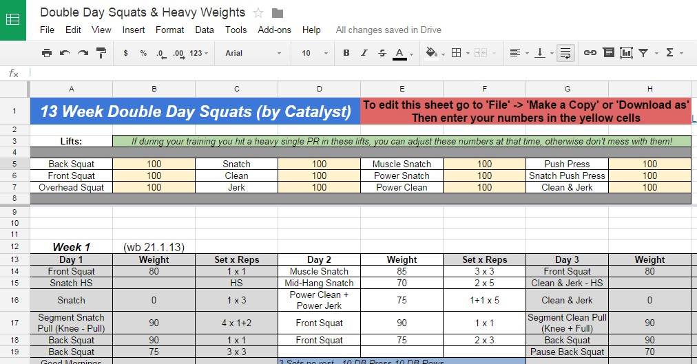 Spreadsheet All Things Gym Document Weightlifting Excel Sheet