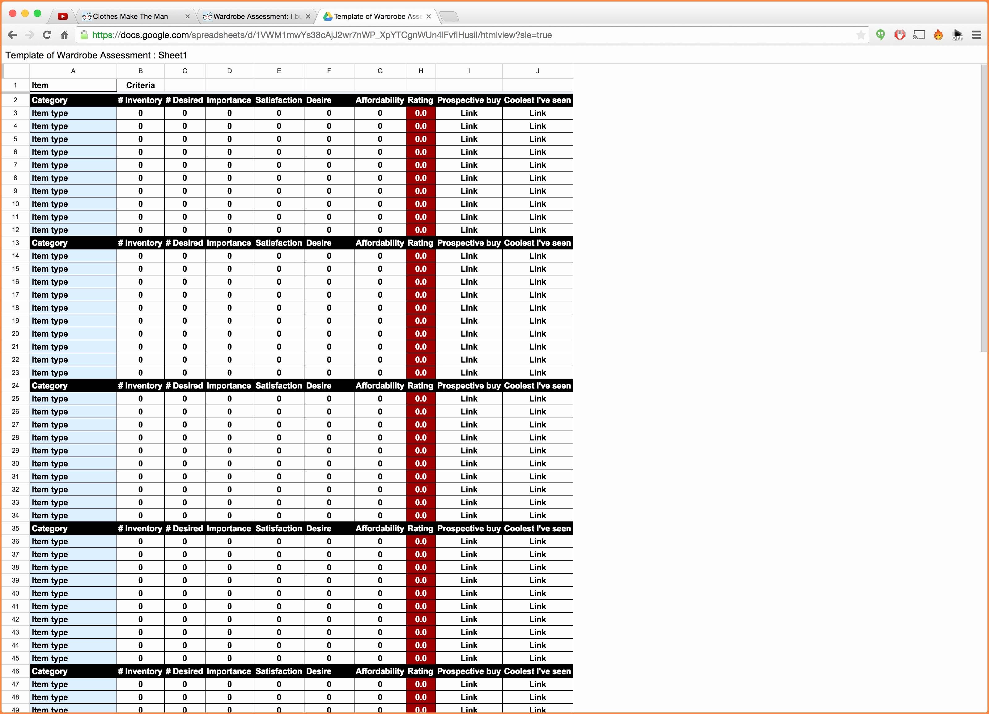 Spreadsheet Sample Inventory Sheet With Food Storage Calculator