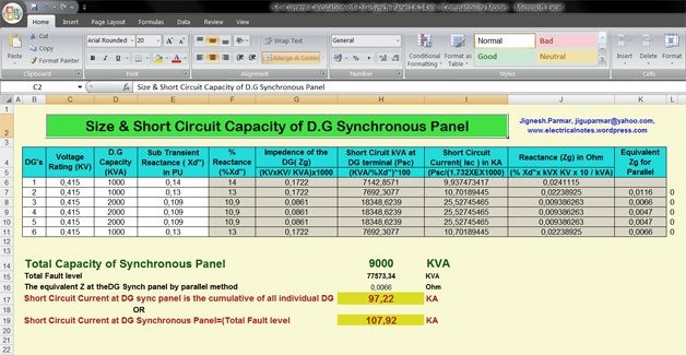 Spreadsheet To Calculate Short Circuit Capacity Of Diesel Generator Document