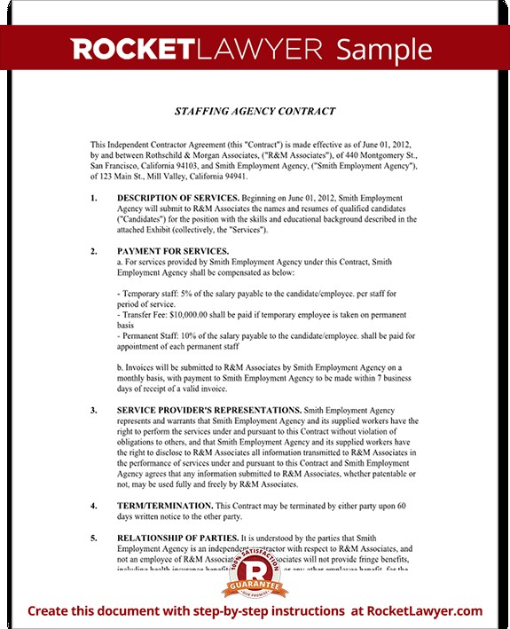 Staffing Agency Agreement Contract Template With Document