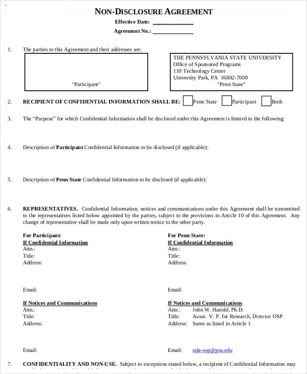 Standard Non Disclosure Agreement Form 19 Examples In PDF Word Document Simple