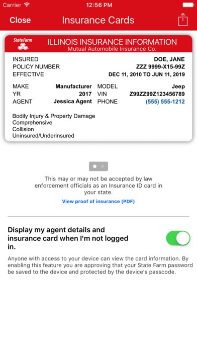 State Farm Pocket Agent AppRecs Document Identification Card