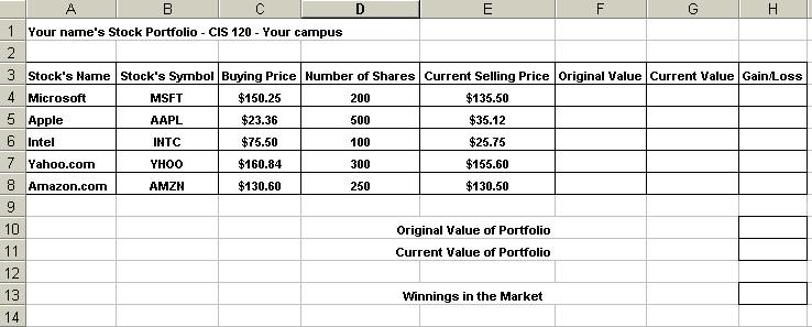 Stock Portfolio Spreadsheet Document Sample