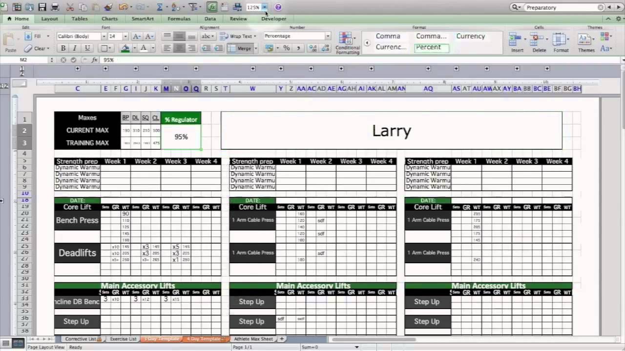 Strength Conditioning Excel Template Level 1 YouTube Document Weight Training