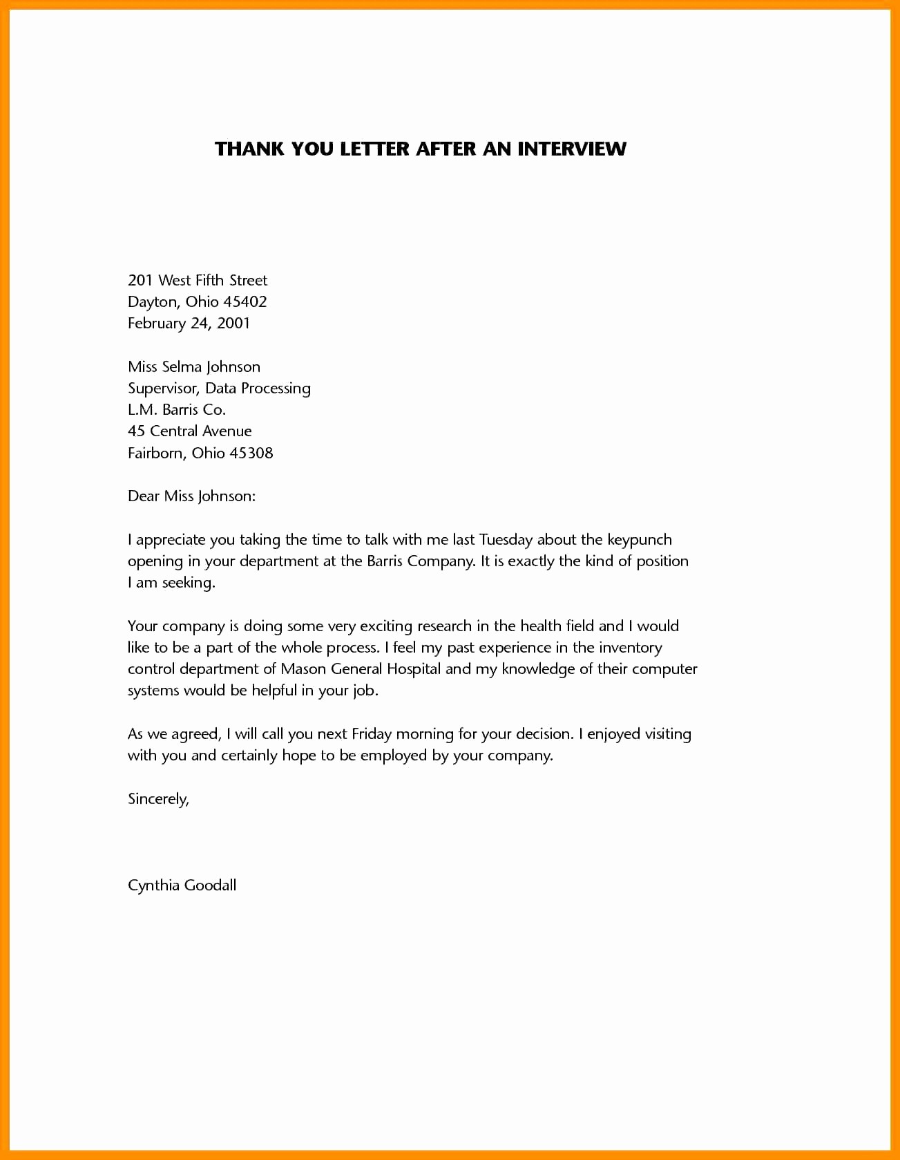 Subject Line Interview Thank You Awesome Email Letter Job Document For