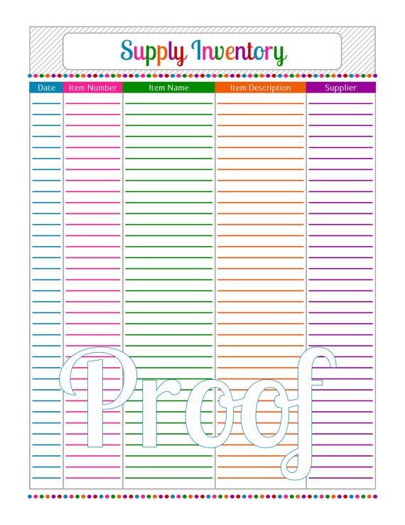 Supply Inventory Instant Download PDF Printable Planner Pages Document Craft Business