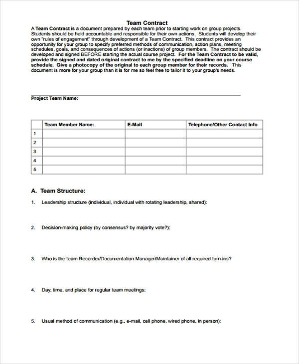Team Contract Template Reactorread Org Document