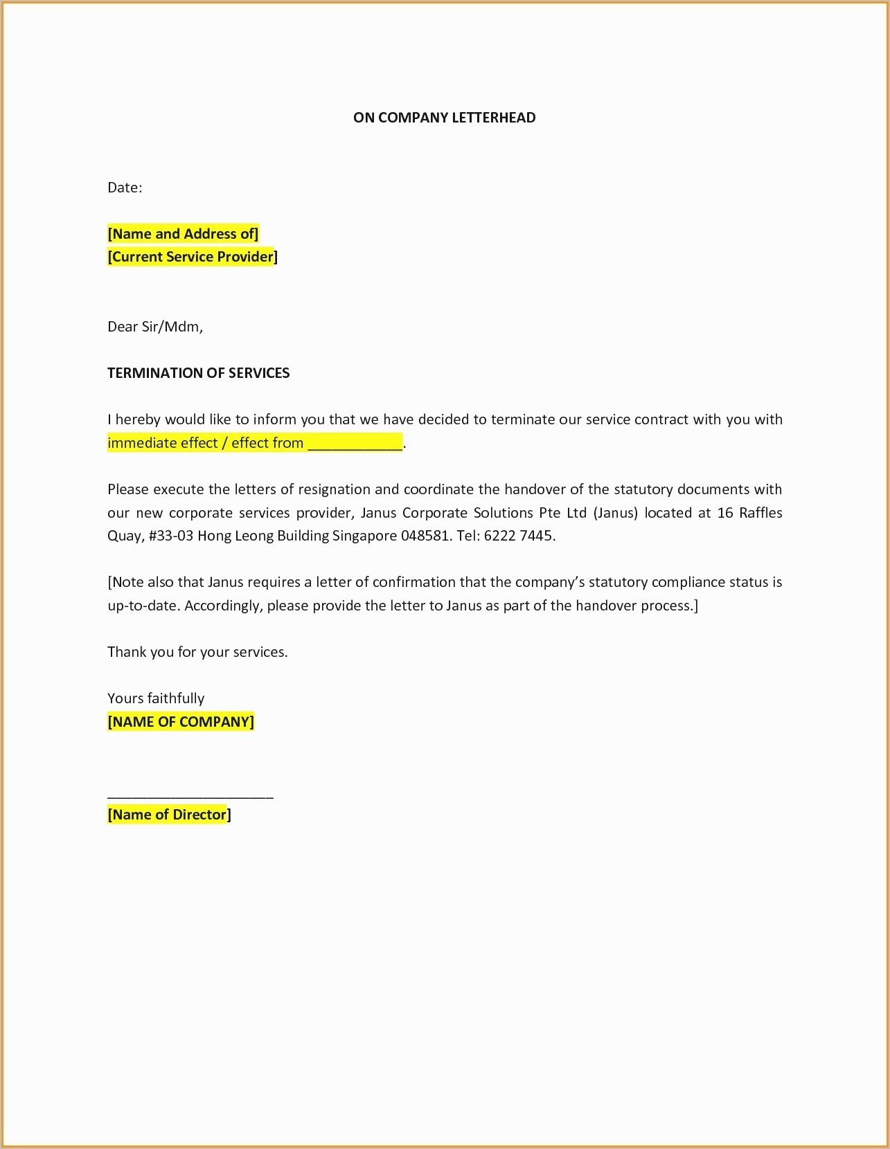 Termination Of Contract Employment Letter Template Uk Save Document Separation Example