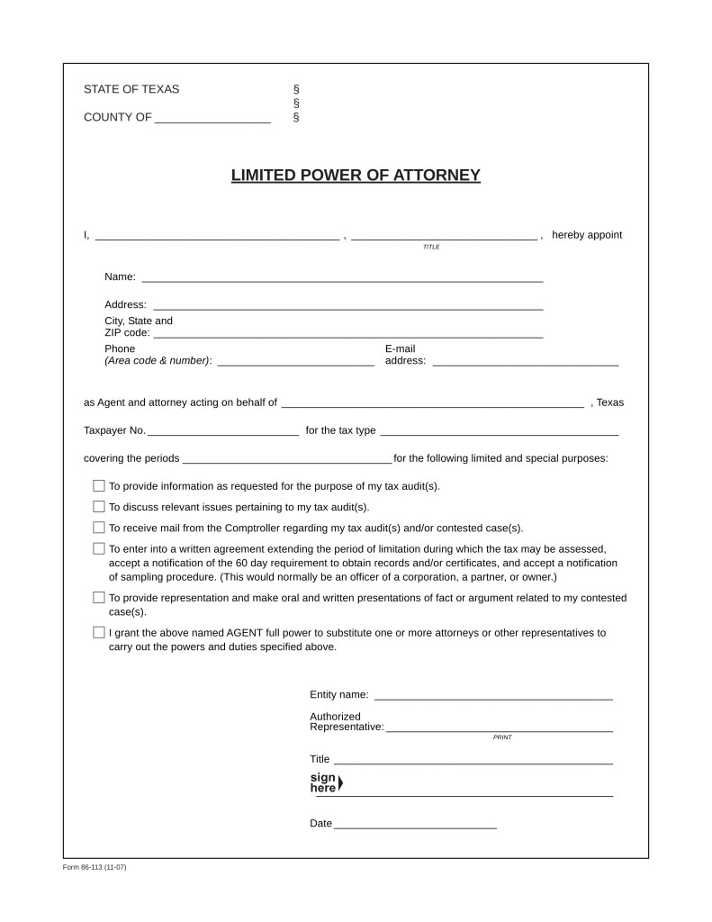 Texas Tax Power Of Attorney Form 85 113 EForms Free Fillable Forms Document