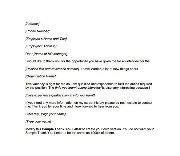 Thank You Email After Phone Interview 6 Free Sample Example Document