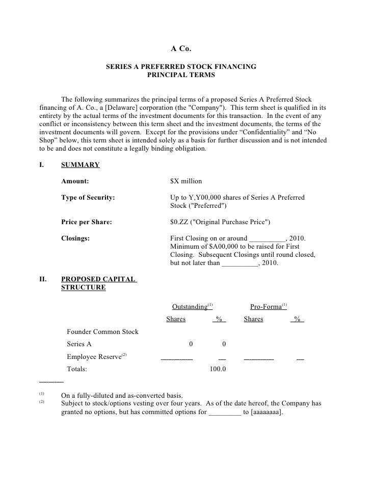 The Holy Grail Of Entrepreneurship Term Sheet Part 1 Document Contract Template