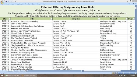 Tithe And Offering Scriptures Book Plus Excel Spreadsheet Document Free Tithes