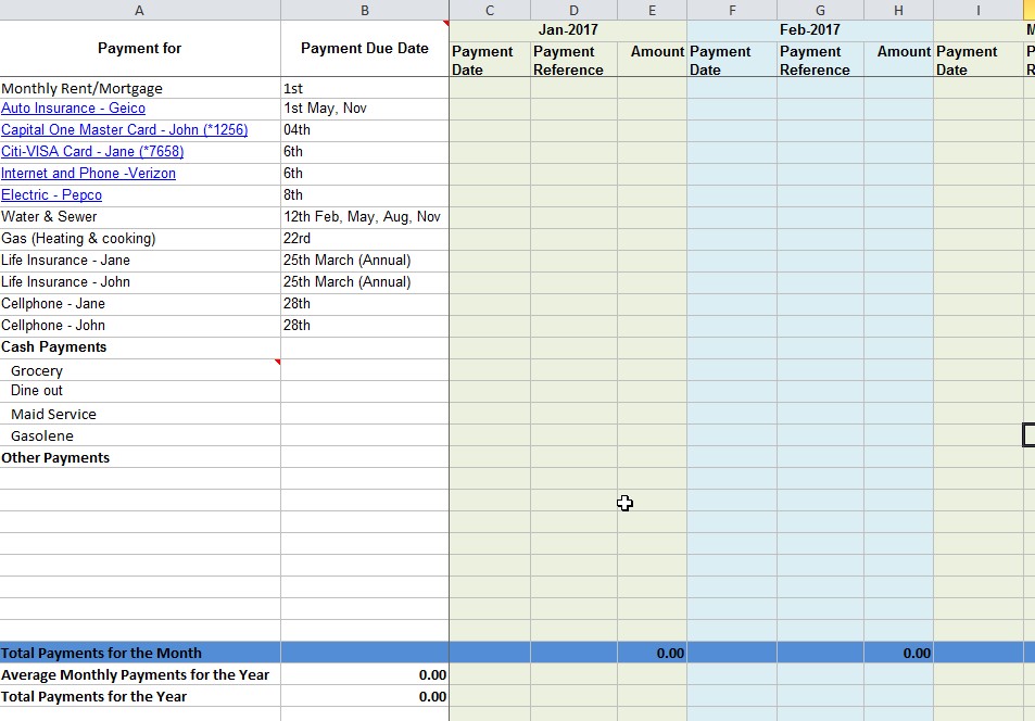 Tracking Your Monthly Bill Due Dates And Payments Free Excel Document Payment Tracker Template