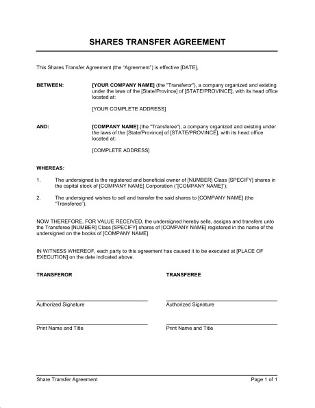 Transfer Of Business Ownership Agreement 75 Main Group Document Template