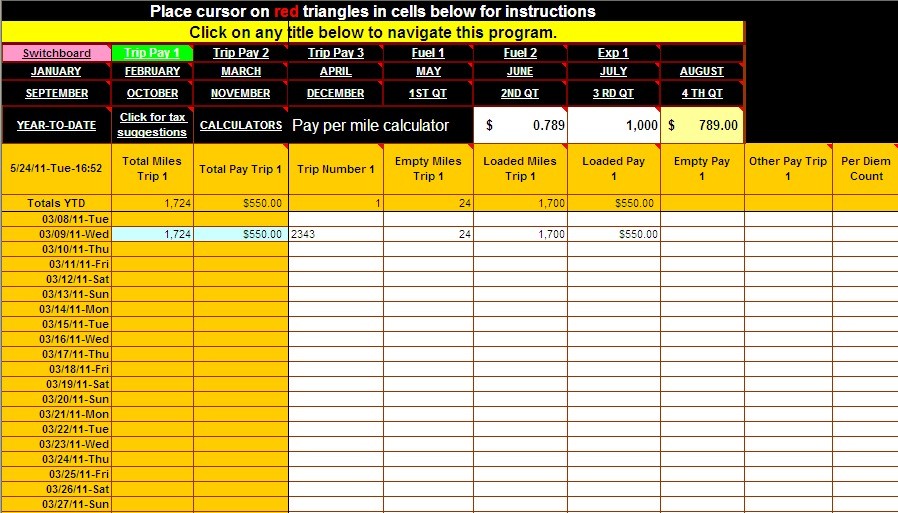 Truck Driver Accounting Software Spreadsheet Program From Dieselboss Document Expense