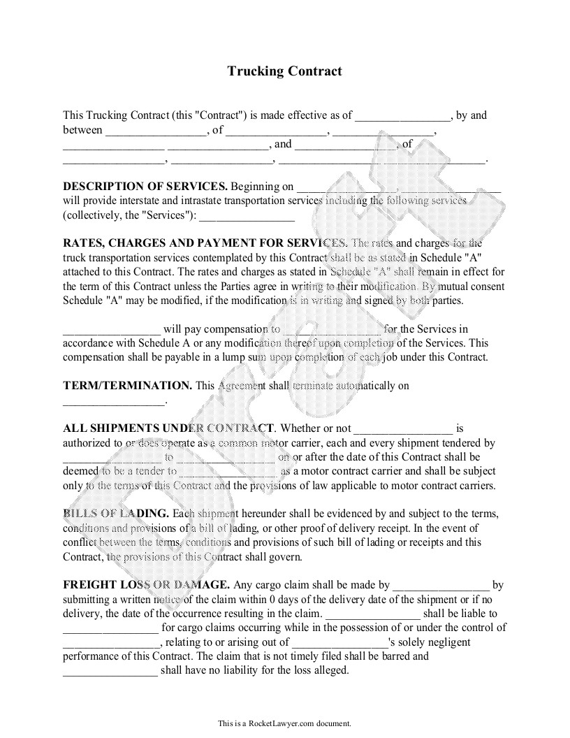 Trucking Contract Template Independent Contractor Agreement Form Document Truck Driver