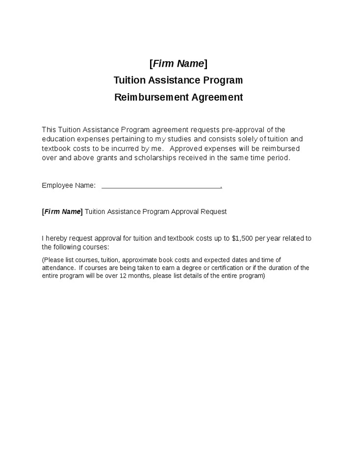 Tuition Reimbursement Agreement Template Document Contract