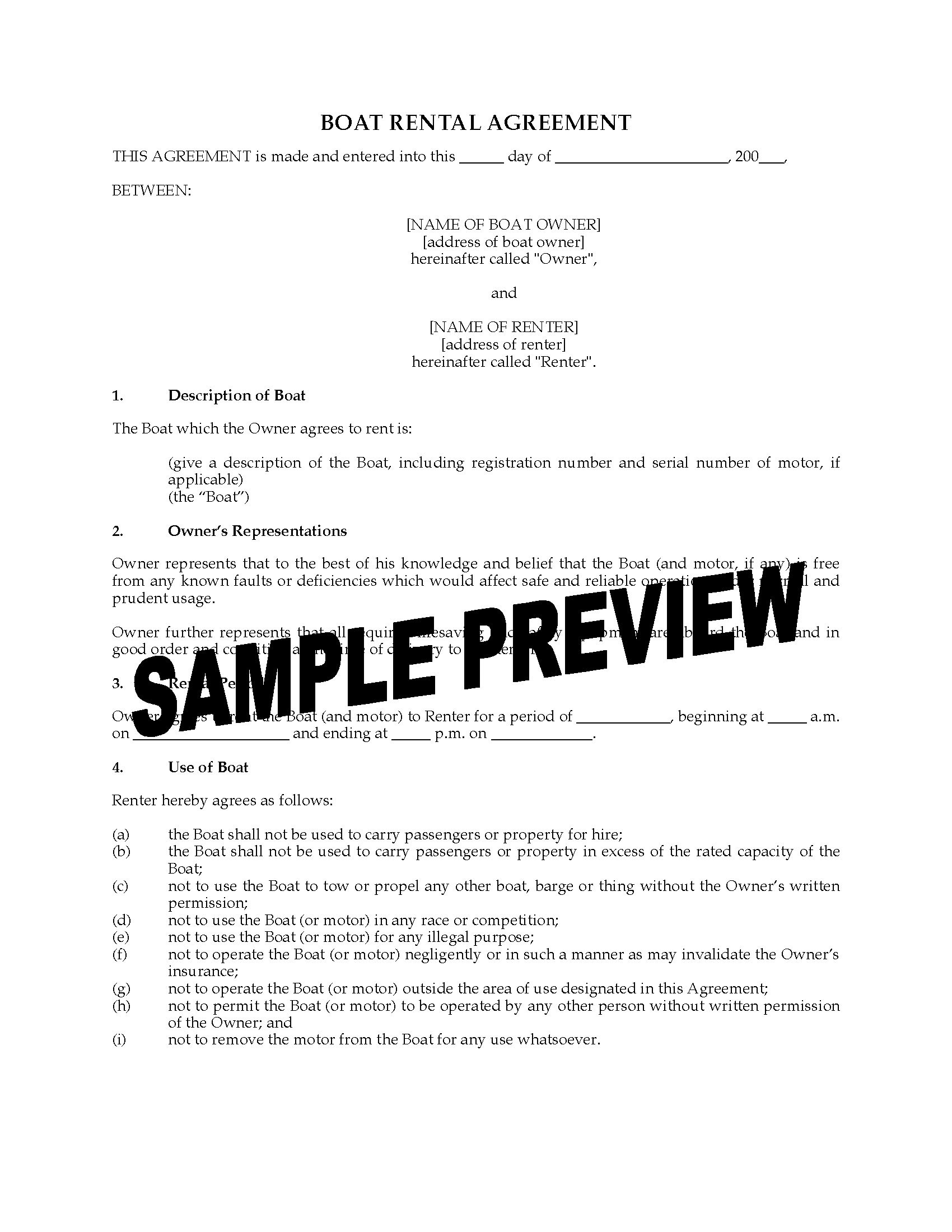 USA Boat Rental Agreement Legal Forms And Business S Document