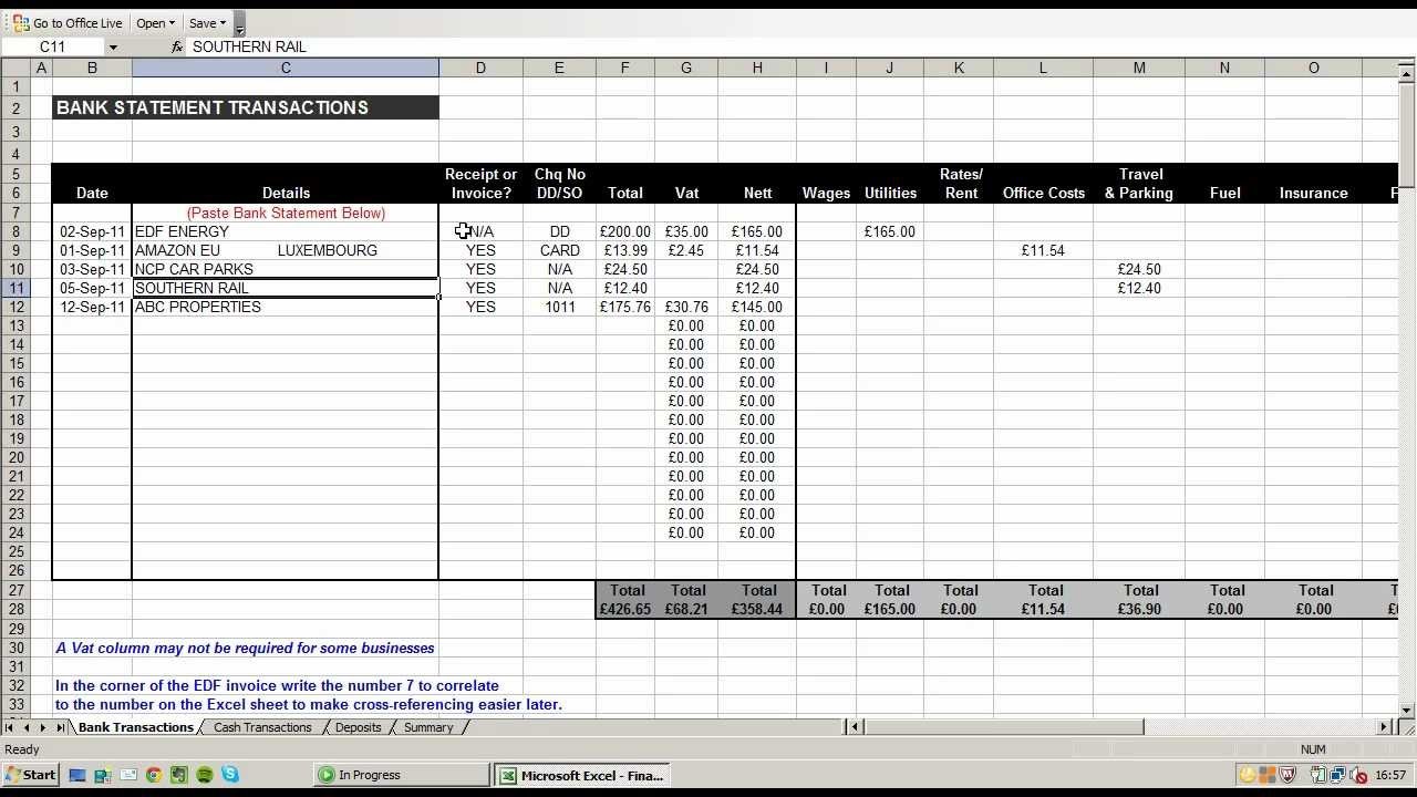 Using An Excel Spreadsheet To Record And Break Down Business Document Self Employed