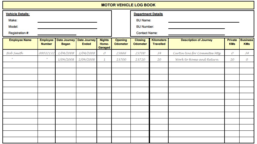 Vehicle Log Book Download Sample Of Savebtsaco Document Template Excel Free