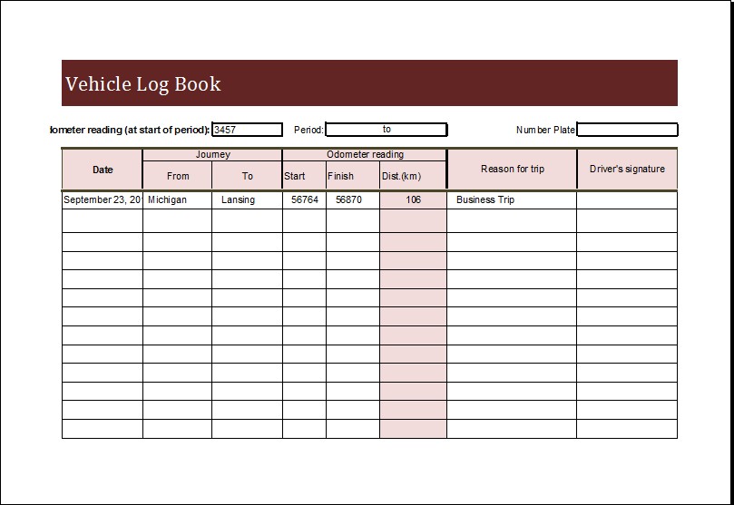 Vehicle Log Book Template For MS EXCEL Excel Templates Document Motor