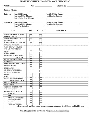 Vehicle Maintenance Checklist Pdf Forms And Templates Fillable Document