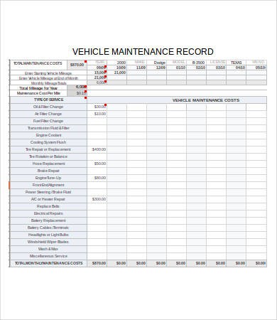 Vehicle Maintenance Log 7 Free PDF Excel Documents Download Document Car Tracker