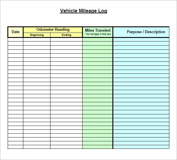 Vehicle Mileage Log Form Work Pinterest Templates Document Car Spreadsheet