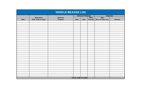 Vehicle Mileage Log Template Sample Form Biztree Com Document Real