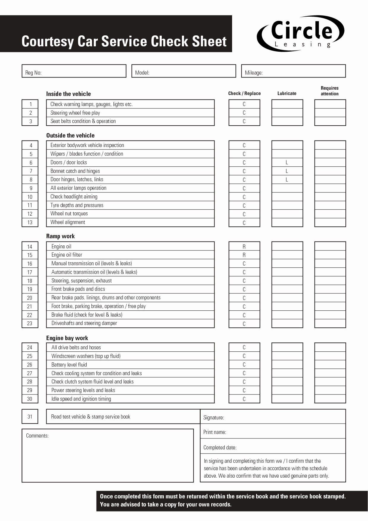 Vehicle Service Checklist Template New Sheet Document