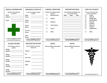 Wallet Medical Rmation Card OpenOffice Template Document Emergency