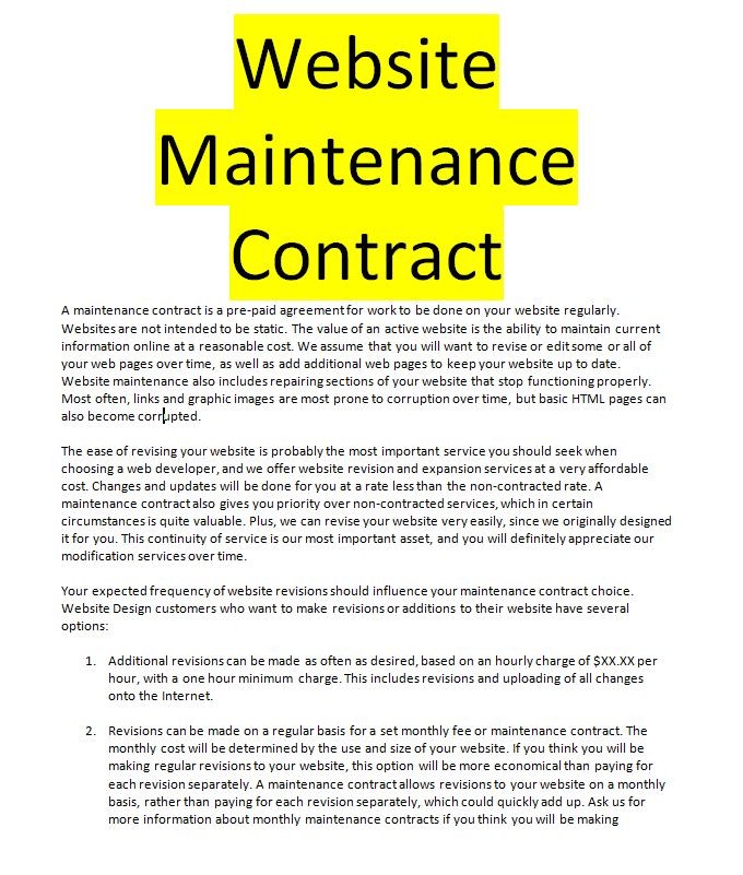 Website Maintenance Contract Template Doc Sample Contracts