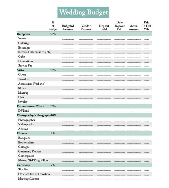 Wedding Budget Template 13 Free Word Excel PDF Documents Document Printable Spreadsheet