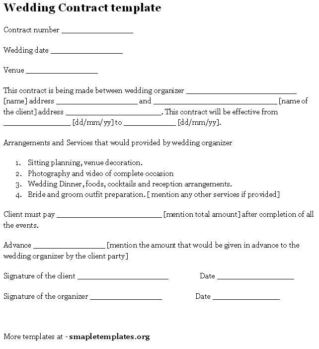 Wedding Contract Template Contracts Questionnaires In 2018 Document