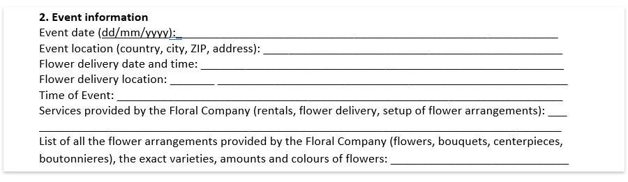 Wedding Floral Contract Template Document Florist