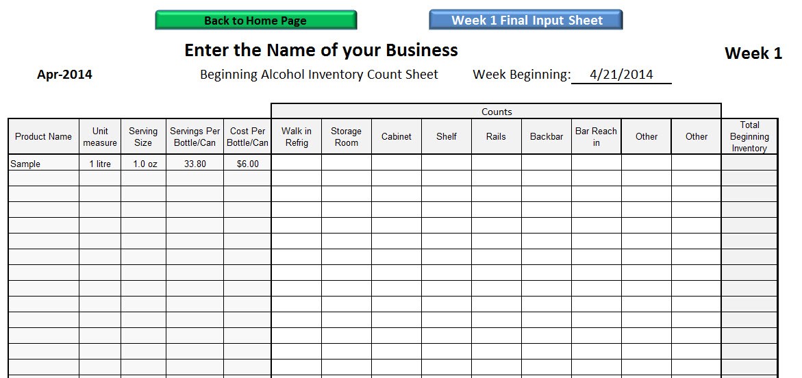 Weekly Alcohol Perpetual Inventory Workplace Wizards Document Spreadsheet