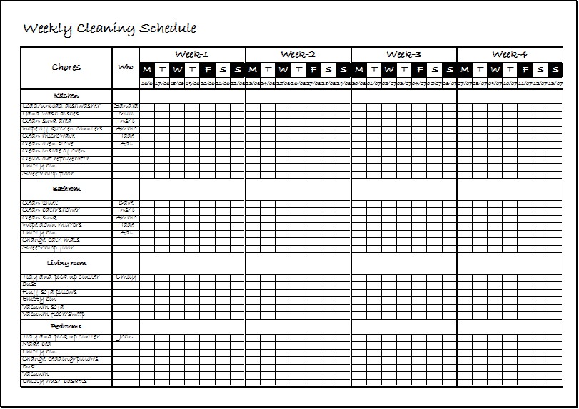 Weekly Clean Up Spreadsheet Template Xls Excel Templates Document