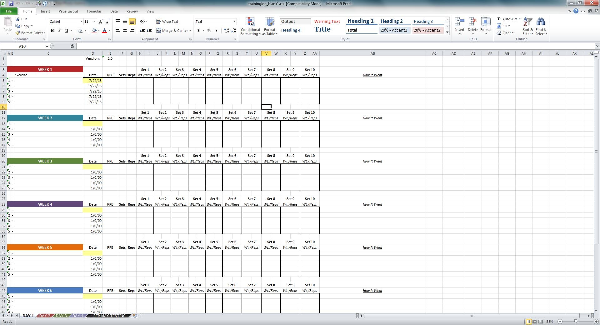 Weight Training Spreadsheet Template As Free Excel Document