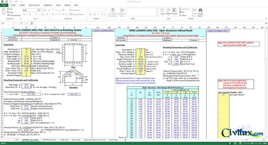 Wind Analysis Program For ASCE710W ASCE 7 10 Civil Engineering Document Asce Load Calculator Excel