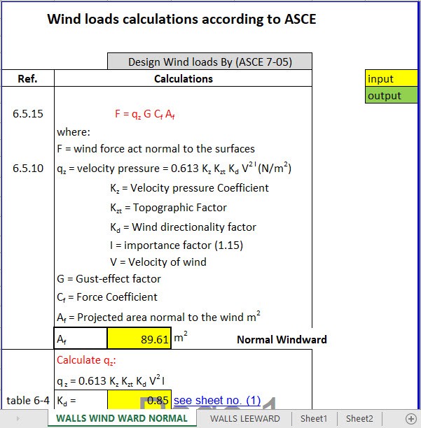 Wind Loads Calculations According To ASCE Excel Sheet Engineering Document Load Calculation