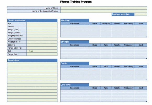 Workout Chart For Excel Document Weightlifting