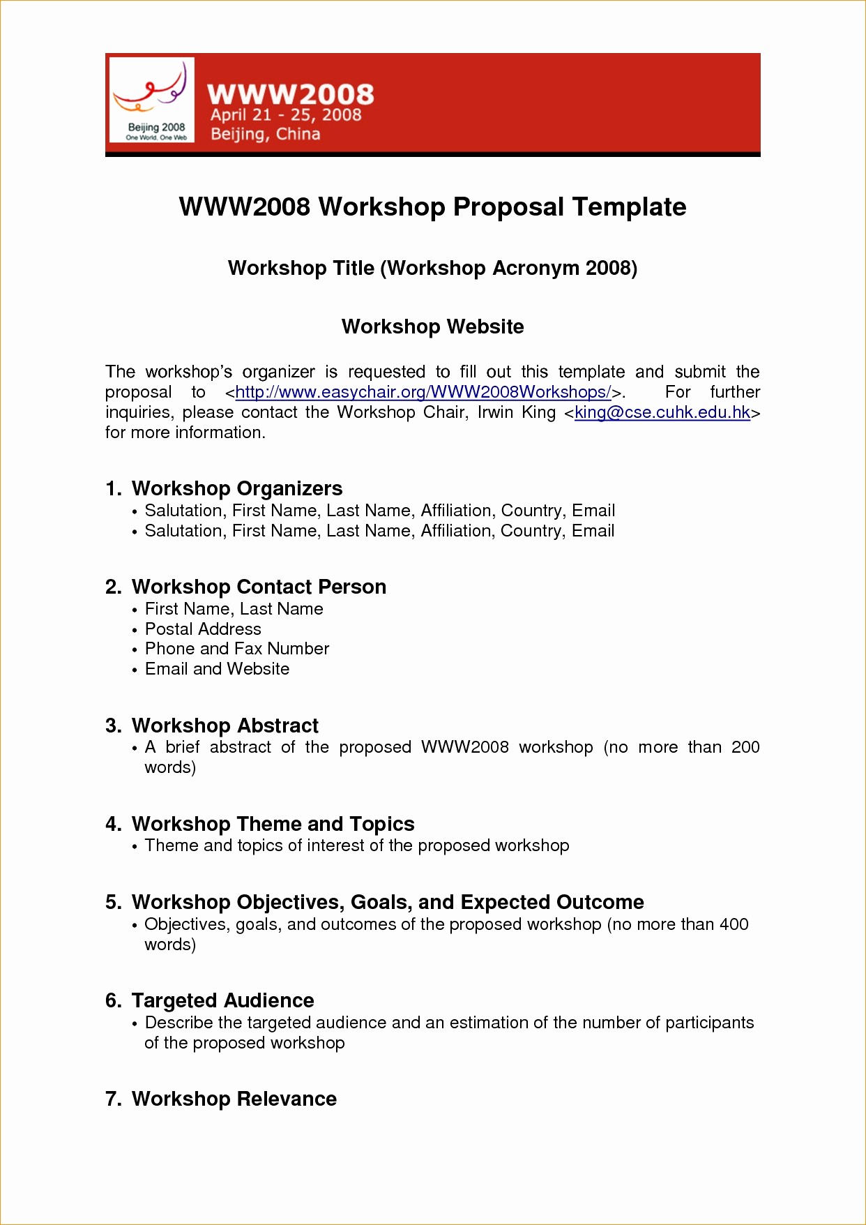 Workshop Proposal Sample Best Of