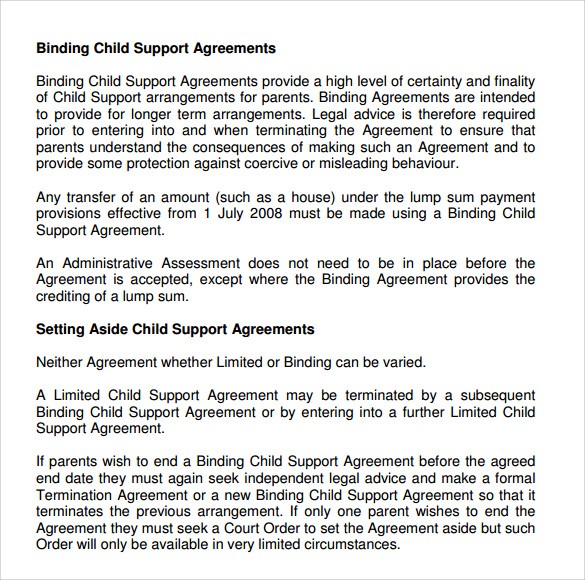 Written Agreement Template For Child Support Tridentknights Com Document Sample