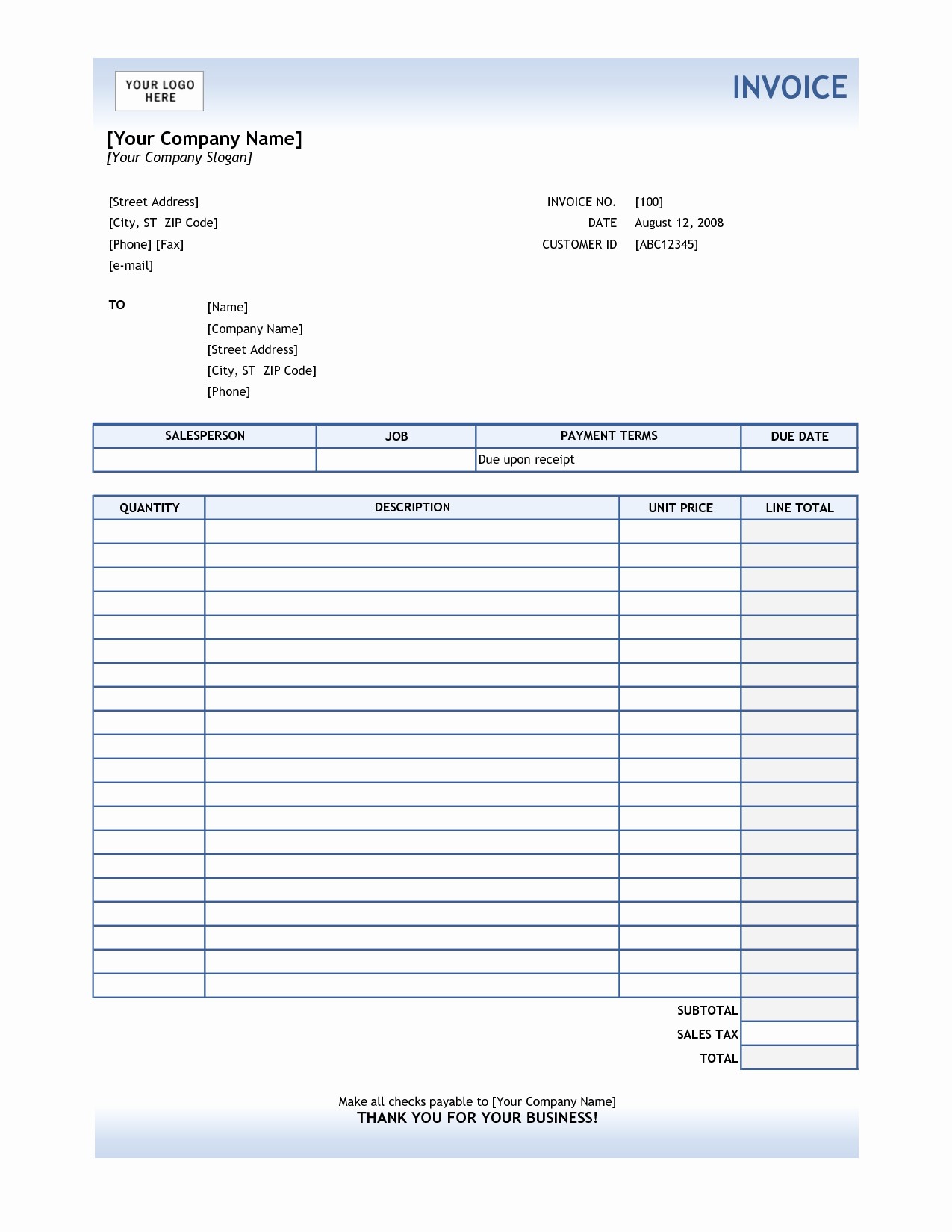 Www Free Printable Invoices Invoice Template Pdf Document