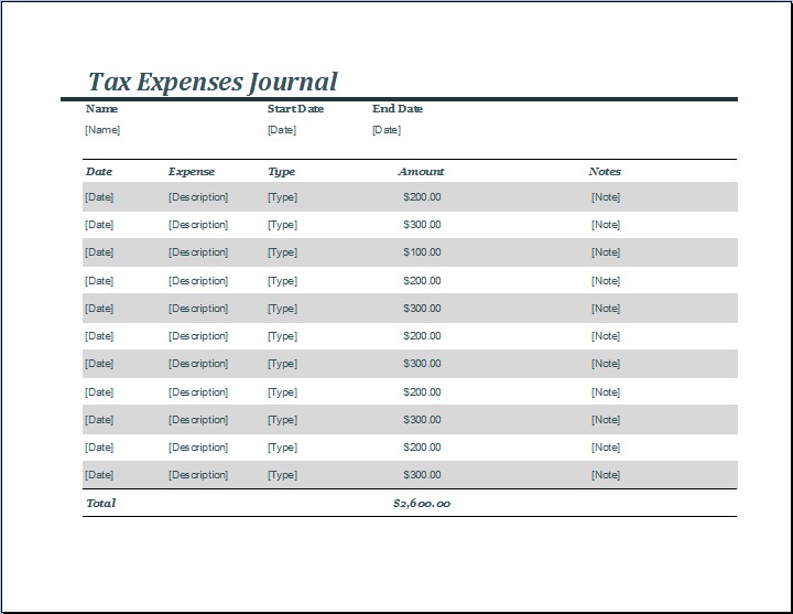 You Can Use The Tax Expense Journal Template To Make Necessary Document Excel Templates For Expenses