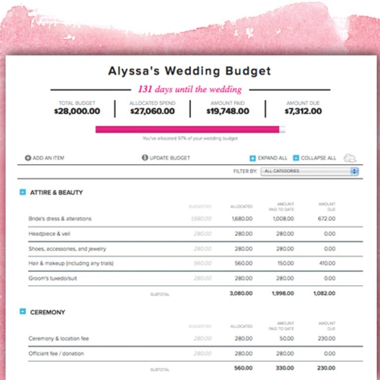 Your Wedding Budget Track Dollars And Cents On Brides Com Document