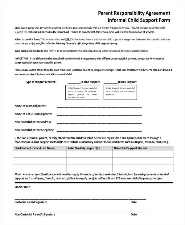 10 Child Support Agreement Templates PDF DOC Free Premium Document Sample Between Parents